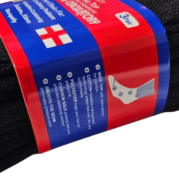 Men's Black Crew Diabetes Diabetic Socks Neuropathy Edema Cotton Size 10-13 New - Picture 5 of 5
